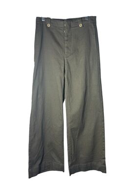 LA MIEL Olive Soft Cotton High Rise Button Fly Cropped Trousers